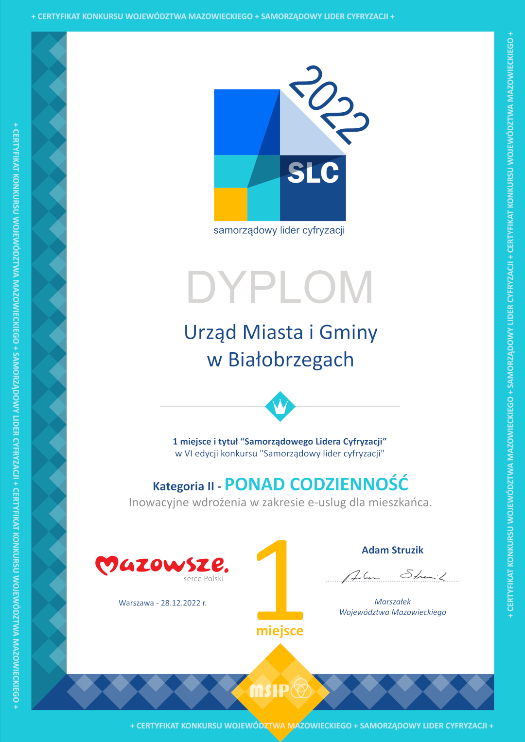 Dyplom SLC 2022 II 1 UMiG Bialobrzegi